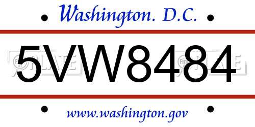 5VW8484 District Of Columbia License Plate