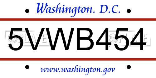 5VWB454 District Of Columbia License Plate