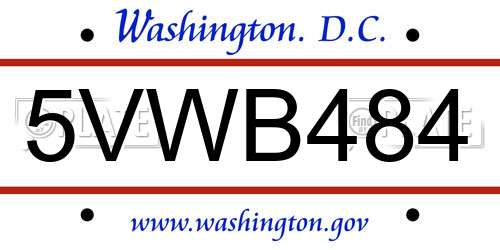 5VWB484 District Of Columbia License Plate