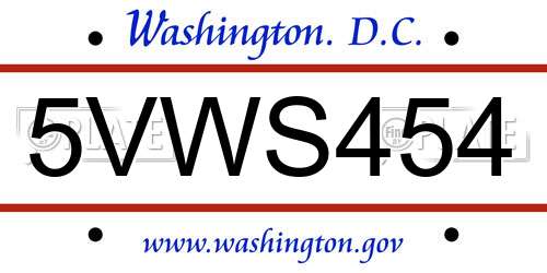 5VWS454 District Of Columbia License Plate