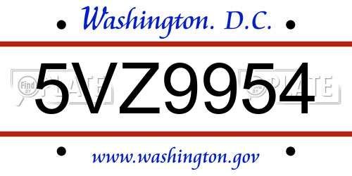 5VZ9954 District Of Columbia License Plate