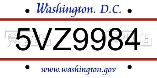 5VZ9984 District Of Columbia License Plate