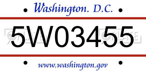 5W03455 District Of Columbia License Plate