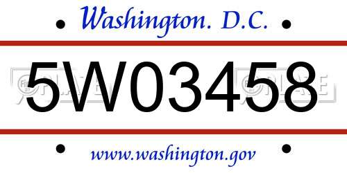 5W03458 District Of Columbia License Plate