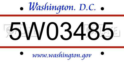 5W03485 District Of Columbia License Plate