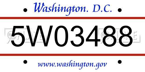 5W03488 District Of Columbia License Plate