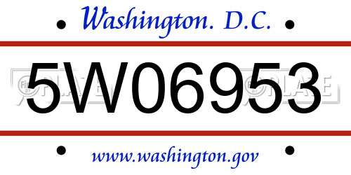 5W06953 District Of Columbia License Plate