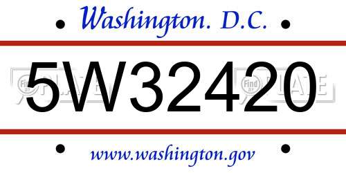 5W32420 District Of Columbia License Plate