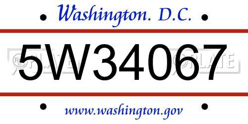 5W34067 District Of Columbia License Plate
