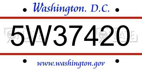5W37420 District Of Columbia License Plate