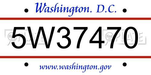 5W37470 District Of Columbia License Plate