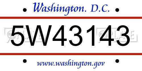 5W43143 District Of Columbia License Plate