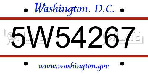 5W54267 District Of Columbia License Plate