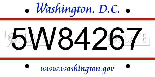 5W84267 District Of Columbia License Plate