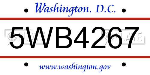 5WB4267 District Of Columbia License Plate