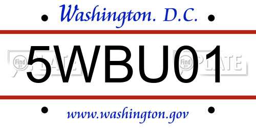 5WBU01 District Of Columbia License Plate