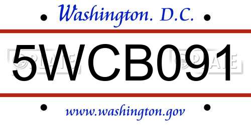 5WCB091 District Of Columbia License Plate