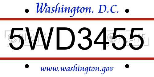 5WD3455 District Of Columbia License Plate