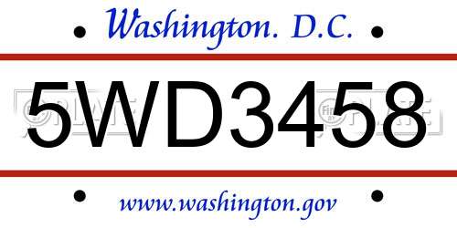 5WD3458 District Of Columbia License Plate