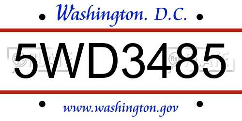 5WD3485 District Of Columbia License Plate