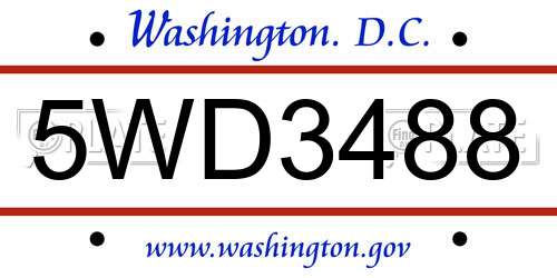 5WD3488 District Of Columbia License Plate