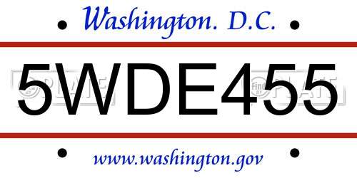 5WDE455 District Of Columbia License Plate