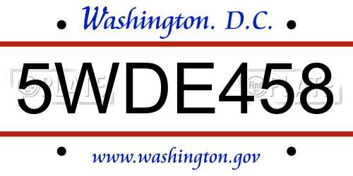 5WDE458 District Of Columbia License Plate