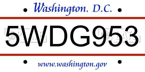 5WDG953 District Of Columbia License Plate