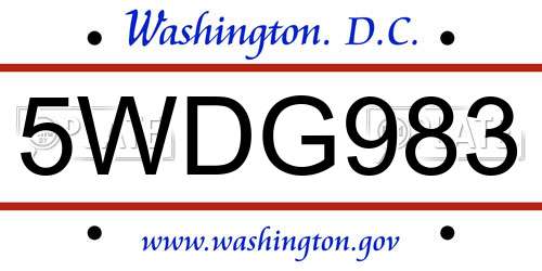 5WDG983 District Of Columbia License Plate