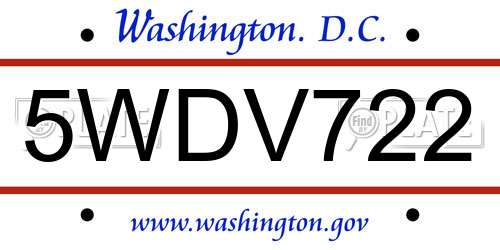 5WDV722 District Of Columbia License Plate