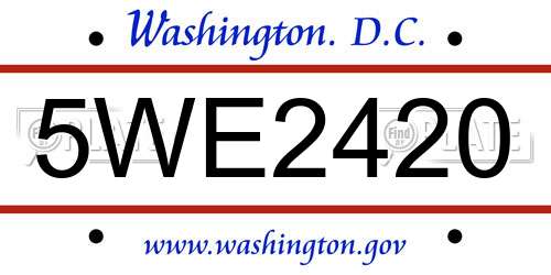 5WE2420 District Of Columbia License Plate
