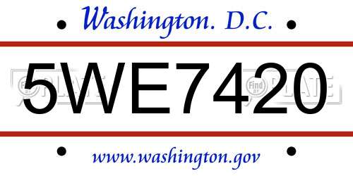 5WE7420 District Of Columbia License Plate