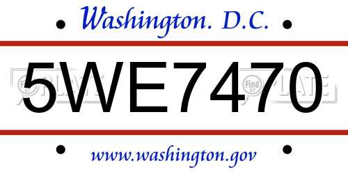5WE7470 District Of Columbia License Plate