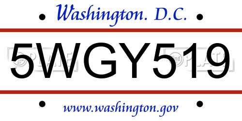 5WGY519 District Of Columbia License Plate