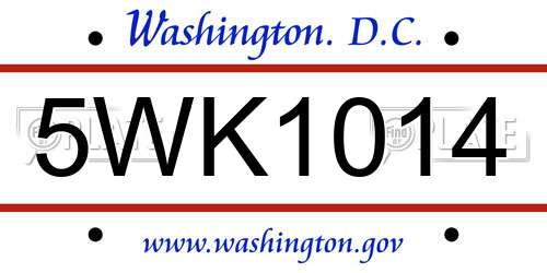5WK1014 District Of Columbia License Plate