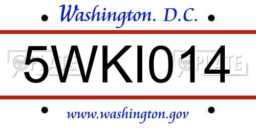 5WKI014 District Of Columbia License Plate
