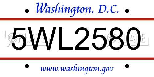5WL2580 District Of Columbia License Plate
