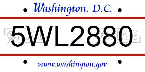 5WL2880 District Of Columbia License Plate