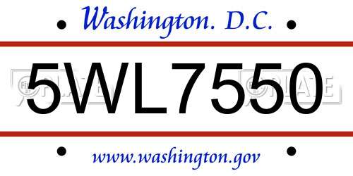 5WL7550 District Of Columbia License Plate
