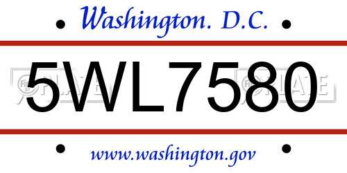 5WL7580 District Of Columbia License Plate