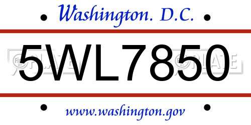 5WL7850 District Of Columbia License Plate