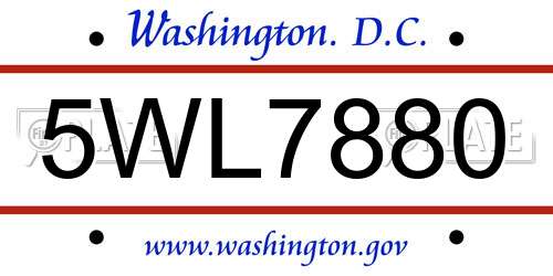 5WL7880 District Of Columbia License Plate