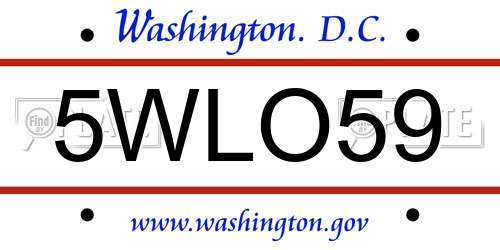 5WLO59 District Of Columbia License Plate