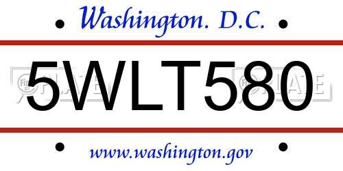 5WLT580 District Of Columbia License Plate