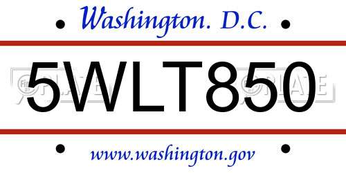 5WLT850 District Of Columbia License Plate