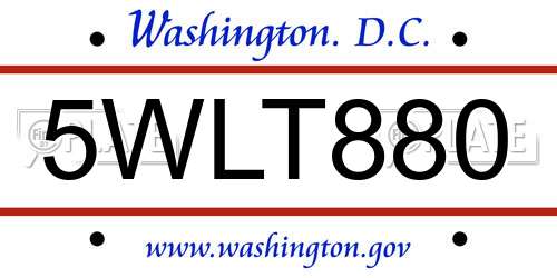 5WLT880 District Of Columbia License Plate