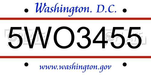 5WO3455 District Of Columbia License Plate