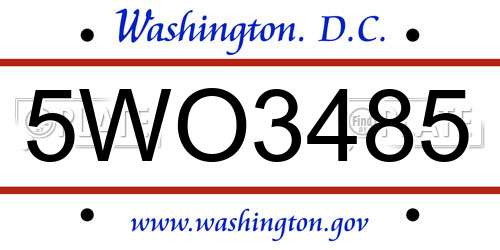 5WO3485 District Of Columbia License Plate