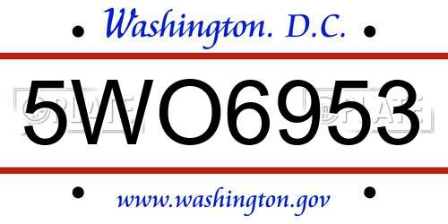 5WO6953 District Of Columbia License Plate