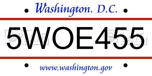 5WOE455 District Of Columbia License Plate